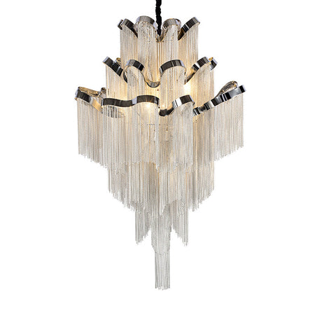 Modernist Nordic Style Metal Silver Chain Chandelier With 8 Lights - Stylish Hanging Ceiling Light