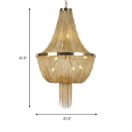 Nordic Tassel Empire Chandelier In Gold With 6 Lights - Modern Ceiling Fixture