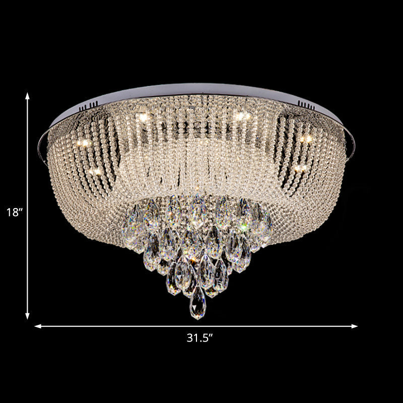 Modern Led Clear Crystal Flush Mount Light With Round Shade For Bedroom