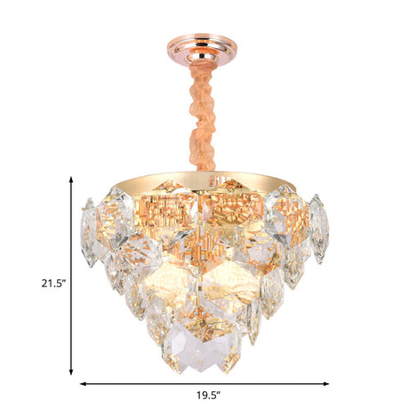 Modern Gold 14-Light Pendant Lamp: Multi-Layered Ceiling Fixture With Faceted Crystals Ideal For