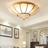 10/13 W Scalloped Flush Lamp Vintage White Glass Ceiling Light With Crystal Ball Deco - Dining Room