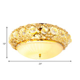 15/19 Semi Mount Clear Crystal Ceiling Fixture With Opal Glass Diffuser In Gold - Modern Lighting