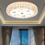 Golden Drum Flushmount Lighting: Modern Crystal And Glass Multi Light Ceiling Lamp (16/19.5 W) With