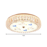 Golden Drum Flushmount Lighting: Modern Crystal And Glass Multi Light Ceiling Lamp (16/19.5 W) With
