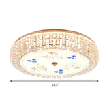 Golden Drum Flushmount Lighting: Modern Crystal And Glass Multi Light Ceiling Lamp (16/19.5 W) With