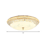 Modernist White Glass And Clear Crystal Led Flush Pendant Light For Bedroom - 12/16 Diameter