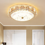 Vintage Led Flush Mount Ceiling Light With Clear K9 Crystal And Flower Patterned Diffuser