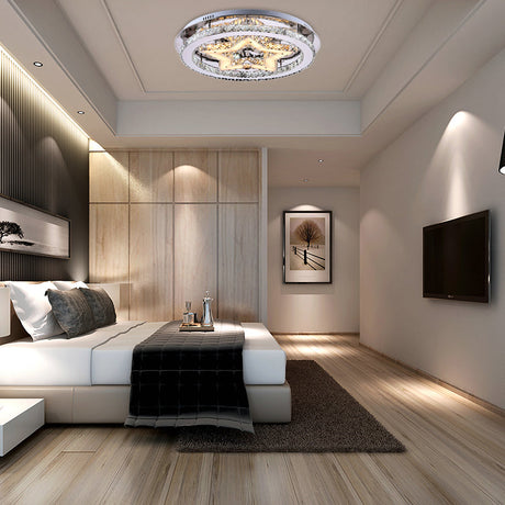 Contemporary Star Semi Flush Pendant Light With Clear Crystal Shade - Led Ceiling Lighting In Chrome
