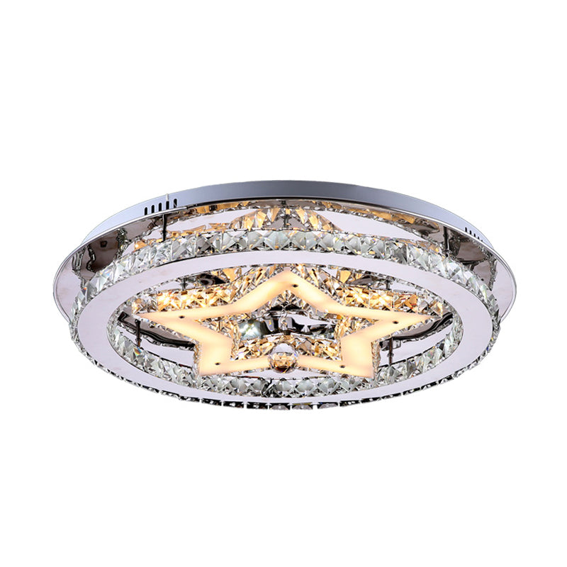 Contemporary Star Semi Flush Pendant Light With Clear Crystal Shade - Led Ceiling Lighting In Chrome