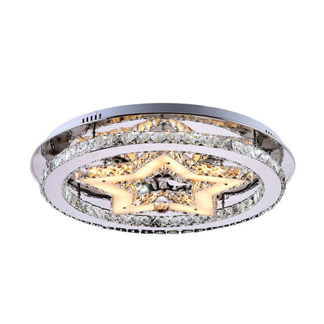 Contemporary Star Semi Flush Pendant Light With Clear Crystal Shade - Led Ceiling Lighting In Chrome