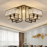 Modern Metal And Clear Crystal Semi Flush Light - Black Cubic Ceiling Mounted Fixture