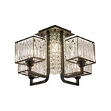 Modern Metal And Clear Crystal Semi Flush Light - Black Cubic Ceiling Mounted Fixture