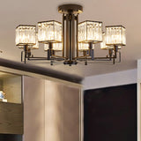 Vintage Style Black Square Metal Ceiling Light Fixture With Crystal Prism - 4/6/8 Lights Ideal For