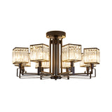 Vintage Style Black Square Metal Ceiling Light Fixture With Crystal Prism - 4/6/8 Lights Ideal For