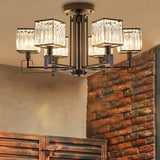 Vintage Style Black Square Metal Ceiling Light Fixture With Crystal Prism - 4/6/8 Lights Ideal For