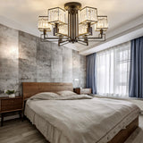Vintage Style Black Square Metal Ceiling Light Fixture With Crystal Prism - 4/6/8 Lights Ideal For