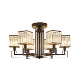 Vintage Style Black Square Metal Ceiling Light Fixture With Crystal Prism - 4/6/8 Lights Ideal For