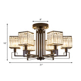 Vintage Style Black Square Metal Ceiling Light Fixture With Crystal Prism - 4/6/8 Lights Ideal For