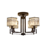 Vintage Style Black Square Metal Ceiling Light Fixture With Crystal Prism - 4/6/8 Lights Ideal For