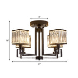 Vintage Style Black Square Metal Ceiling Light Fixture With Crystal Prism - 4/6/8 Lights Ideal For