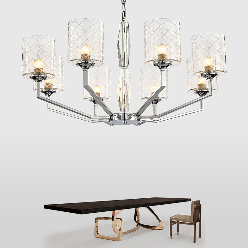 Sleek Glass Up Chandelier 6/8-Light Ceiling Lighting Fixture In Chrome