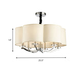 Sleek Metal Drum Bedroom Chandelier - 6 Lights With Crystal Lamp Stand And Fabric Shade