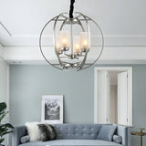 Contemporary Frosted Glass Cylinder Pendant Light With 4-Head White Up Chandelier And Sphere Frame