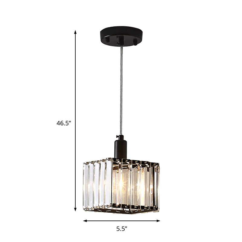 Contemporary Black Crystal Pendant Lamp - Cubic Dining Room Ceiling Light
