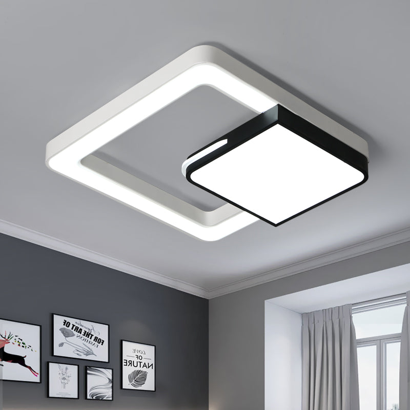 Led Acrylic Square Flush Mount Light: Modern White And Black Ceiling Lamp For Bedroom Black-White