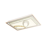 Geometric Crystal Led Ceiling Light For Living Room: Minimal Rectangle Flush Mount With Leaf Pattern