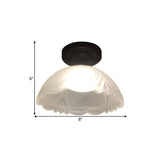Country Style Ribbed Clear Glass Flower Flush Mount Light Fixture With Black Single Bulb Ceiling
