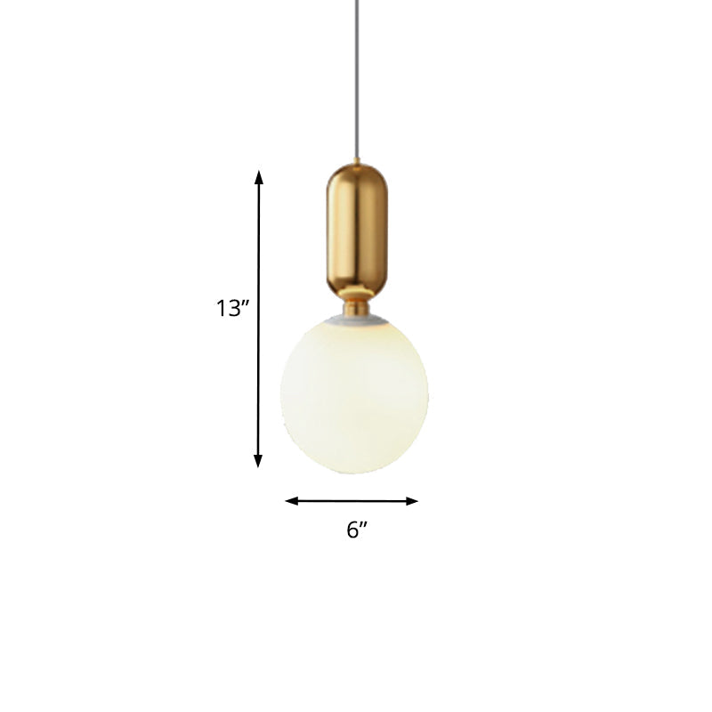 Modern Black/Gold/White Ball Pendant Light With Milky Glass Led Ceiling Fixture - 1 6/8/12 Wide