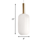 Modern White Glass Pendant Light With Brass Led: Globe/Ellipsoid/Dome Design