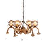 Retro Rust 6-Light Chandelier With Grey Glass Shade - Global Design Rope Suspension