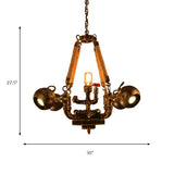 Retro Bronze Metal And Rope Hanging Pendant Chandelier - 5 Lights Ball Global Shade Ideal For Bars