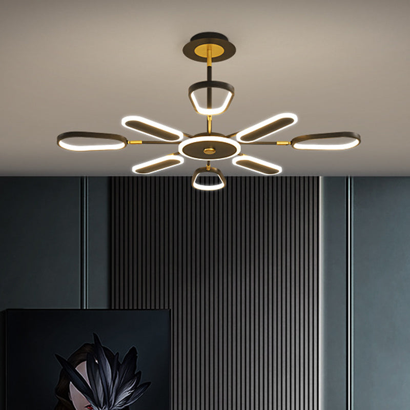 Minimalist Black Chandelier Ceiling Light With Ellipse Metallic Shade - 6/8 Bulb Bedroom Lamp 8 /