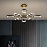 Minimalist Black Chandelier Ceiling Light With Ellipse Metallic Shade - 6/8 Bulb Bedroom Lamp 8 /