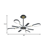 Minimalist Black Chandelier Ceiling Light With Ellipse Metallic Shade - 6/8 Bulb Bedroom Lamp