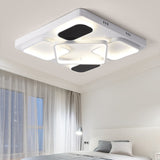 Modern Minimalist Square Flush Ceiling Light In Black Acrylic Shade Led 21.5/27.5 Width Perfect For