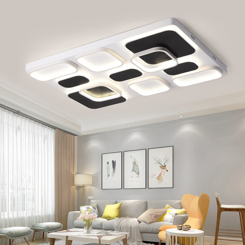 Modern Minimalist Square Flush Ceiling Light In Black Acrylic Shade Led 21.5/27.5 Width Perfect For