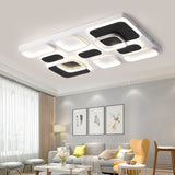 Modern Minimalist Square Flush Ceiling Light In Black Acrylic Shade Led 21.5/27.5 Width Perfect For