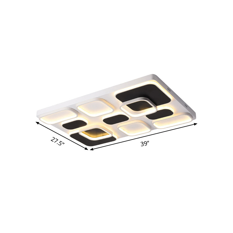 Modern Minimalist Square Flush Ceiling Light In Black Acrylic Shade Led 21.5/27.5 Width Perfect For