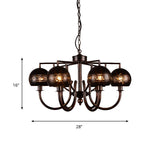 Vintage-Inspired 6-Light Rust Pendant Chandelier With Musical Note Metalperfect For Restaurants