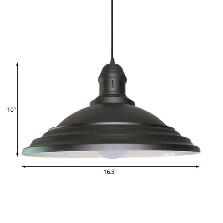 Vintage Bowl Pendant Light - 1 Head Metal Ceiling Lamp With Fluted Design In Black For Balcony