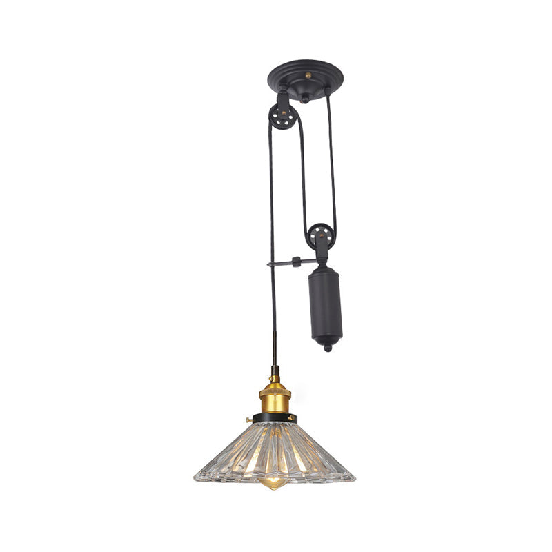 Cone Ribbed Glass Pendant Light For Farmhouse Living Rooms Bronze/Brass Finish