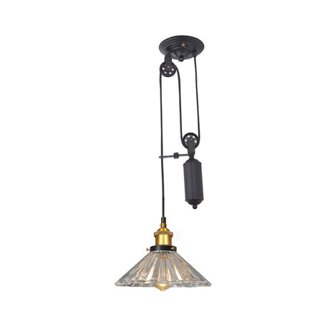 Cone Ribbed Glass Pendant Light For Farmhouse Living Rooms Bronze/Brass Finish