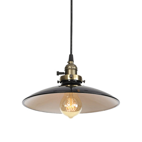 Vintage Farmhouse Pendant Light 1/2-Pack Saucer Style Adjustable Cord Black/Red Iron Finish