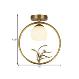 Rustic Opal Glass & Brass Ceiling Lamp With Peacock Decor