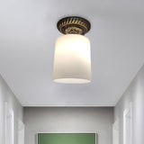 Farmhouse Bronze Flush Mount Ceiling Light With Milky Glass