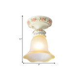 Vintage Floral Flush Ceiling Light With White Opaline Glass And Carving Pattern